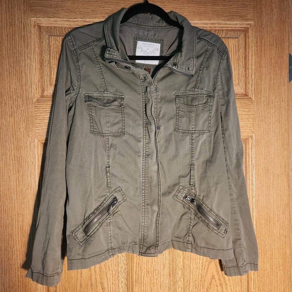 Sonoma‎ Women Utility Jacket M Army Green Lightweight Casual Cargo Pockets